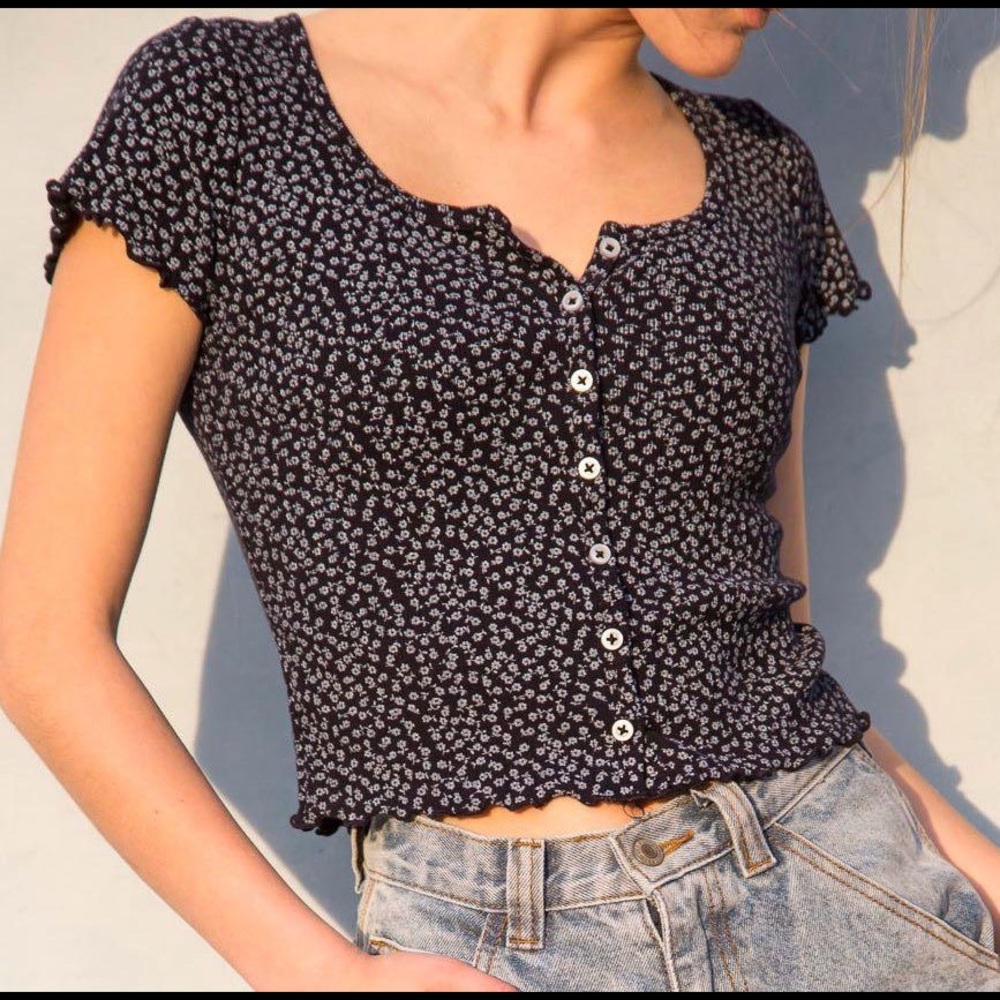 Brandy Melville Navy Blue Zella Ruffle Top